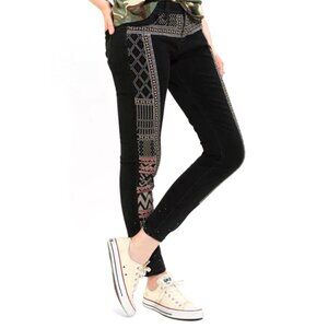 Tribal Embroidered Gray-Black Mid Rise Twig Ankle Jeans